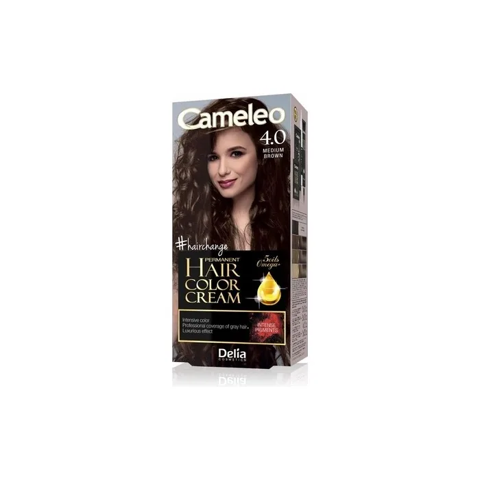 Cameleo Permanent Hair Colour Cream Medium Brown Intensive Color & Protection 5 Oils + Omega Plus Acids Professional Luxurious Hair Dye Full Kit 4.0