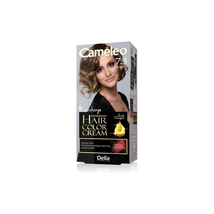 Cameleo Permanent Hair Colour Cream Hazelnut Intensive Color & Protection 5 Oils + Omega Plus Acids Professional Luxurious Hair Dye Full Kit 7.3 Hazelnut