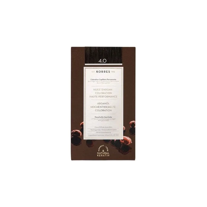 KORRES Argan Oil Colorant Ammonia-Free Hair Color Medium Brown 4.0 100% Gray Coverage and Vegan for Long-Lasting Color Result
