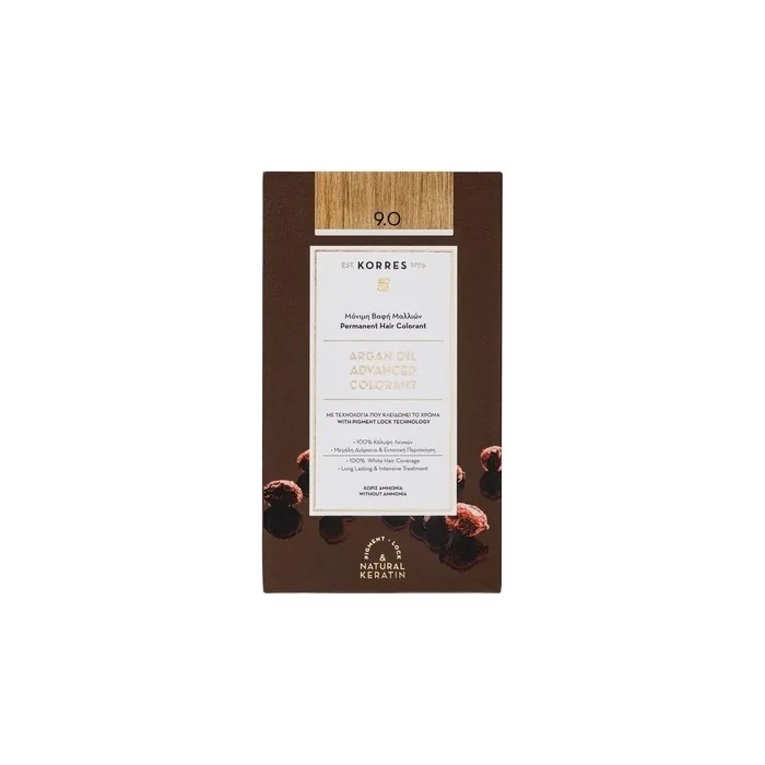 KORRES Argan Oil Colorant Ammonia-Free Hair Color Light Blonde 9.0 100% Gray Coverage & Vegan