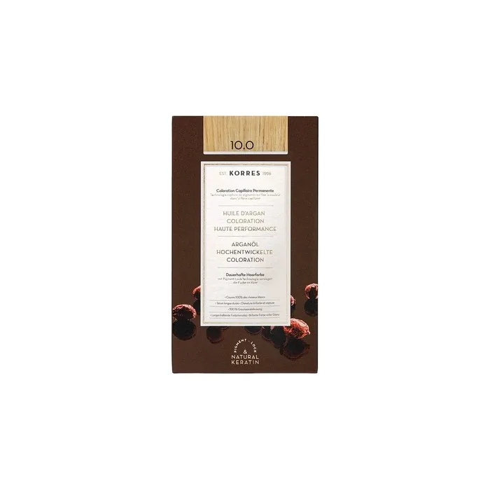 KORRES Argan Oil Colorant Ammonia-Free Hair Color Platinum Blonde 10.0 100% Gray Coverage and Vegan