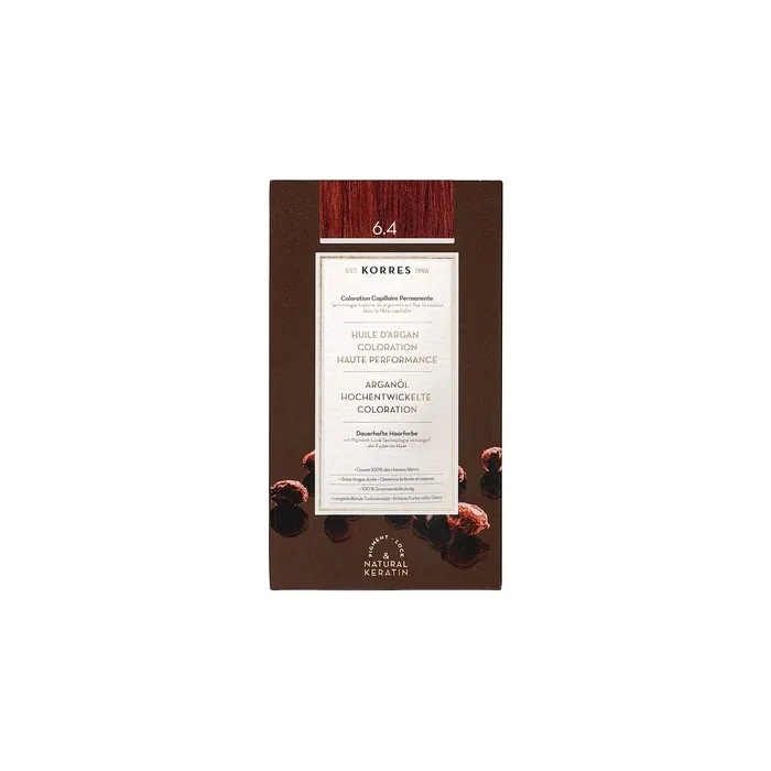 KORRES Argan Oil Colorant Ammonia-Free Hair Color Dark Blonde Copper 6.4 100% Gray Coverage and Vegan