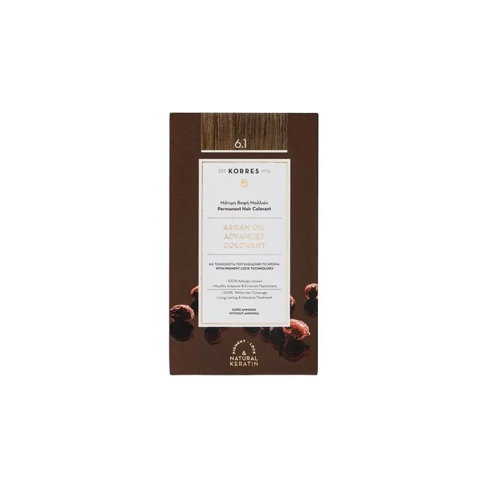 KORRES Argan Oil Colorant Ammonia-Free Hair Color Dark Blonde Ash 6.1 100% Gray Coverage & Vegan for Long-Lasting Color