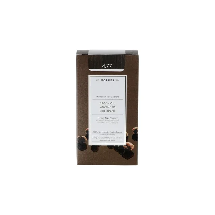 KORRES Argan Oil Colorant Ammonia-Free Hair Color Chocolate Brown 4.77 100% Gray Coverage & Vegan for Long-Lasting Color - Intensive Chocolate Brown 4.77