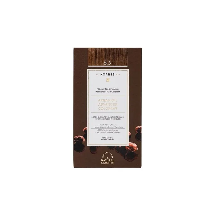 KORRES Argan Oil Colorant Dark Blonde Gold 6.3 Ammonia-Free Hair Color 100% Gray Coverage & Vegan