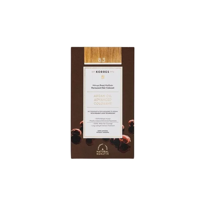 KORRES Argan Oil Colorant Honey Blonde 8.3 Ammonia-Free Hair Color 100% Gray Coverage & Vegan