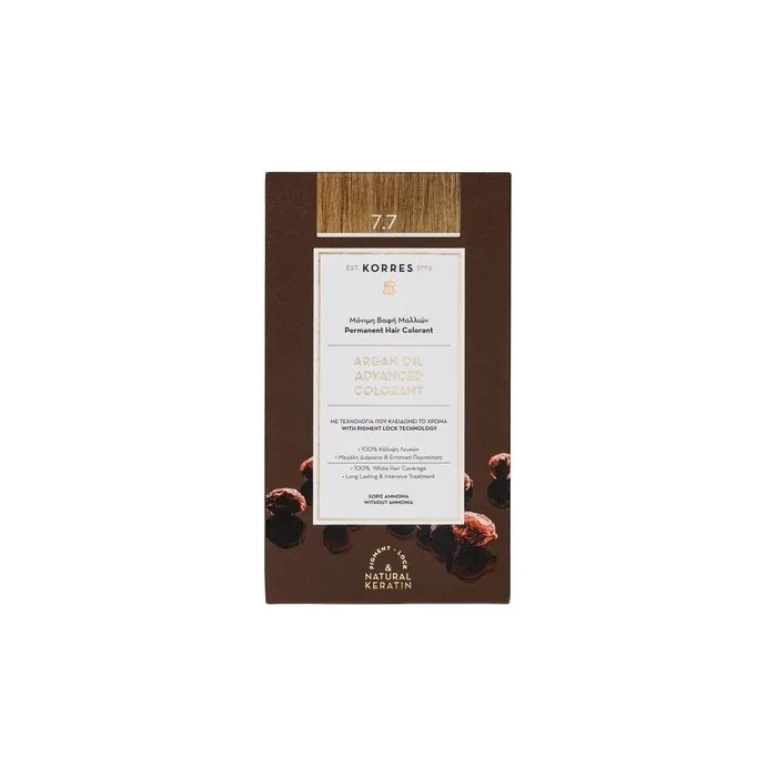KORRES Argan Oil Colorant Ammonia-Free Hair Color Mocha 7.7 100% Gray Coverage and Vegan for Long-Lasting Color Results
