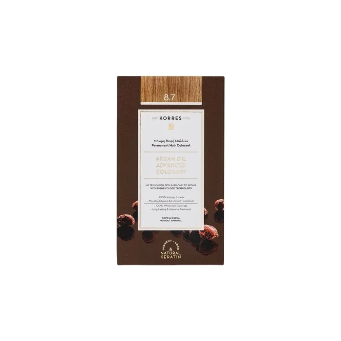 KORRES Argan Oil Colorant Ammonia-Free Hair Color Toffee 8.7 100% Gray Coverage & Vegan for Long-Lasting Color