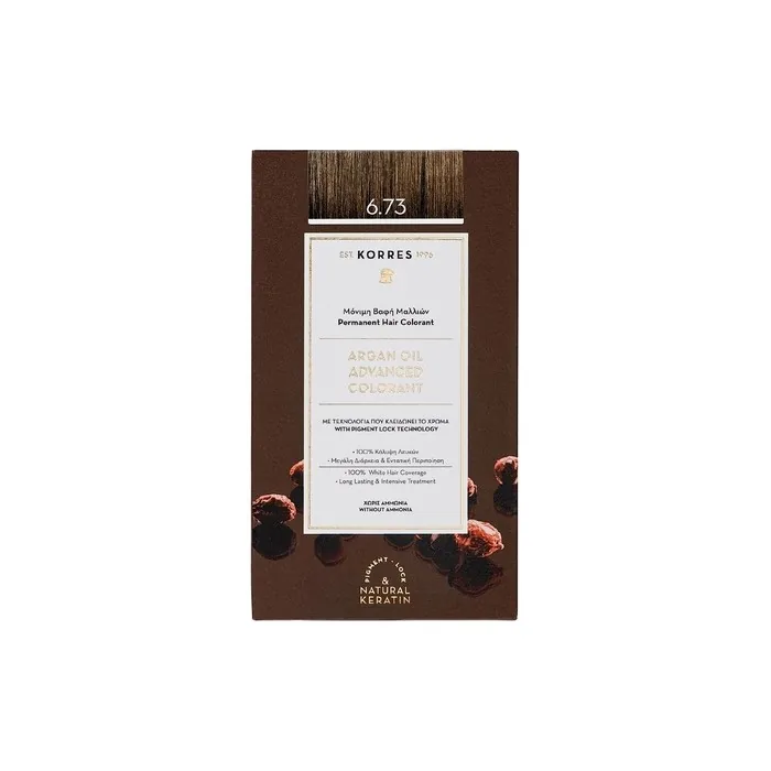 KORRES Argan Oil Colourant Ammonia Free Hair Colour Golden Cocoa 6.73 100% Grey Hair Coverage & Vegan