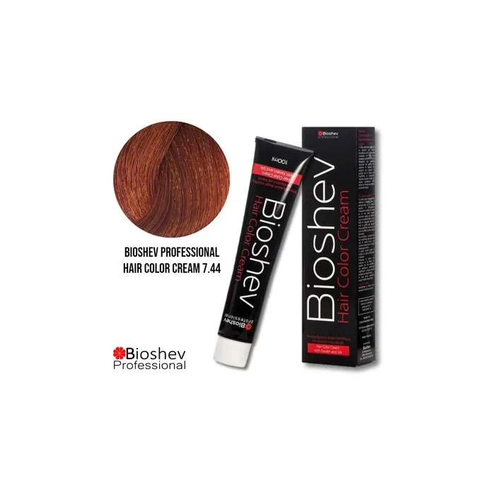 Bioshev Professional Hair Color Cream 100ml - Intense Copper Blond 7.44