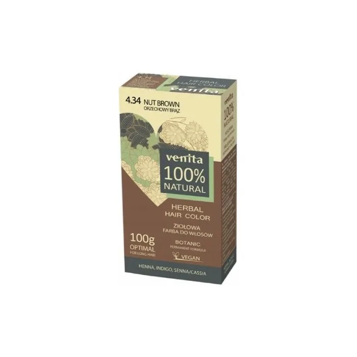 Venita Herbal Hair Color Hair Dye 4.34 Nut Brown 100ml