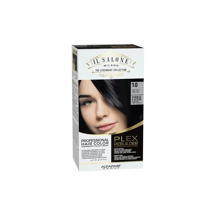 Il Salone Milano Plex Rebuilder Permanent Hair Color Cream 1.0 Pure Black Professional Hair Dye Kit
