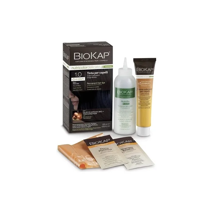 BIOKAP RAPID Permanent Hair Colour 1.0 Natural Black 10 Minutes Reaction Time Organic Argan Oil TricoREPAIR Complex Vegan 140ml