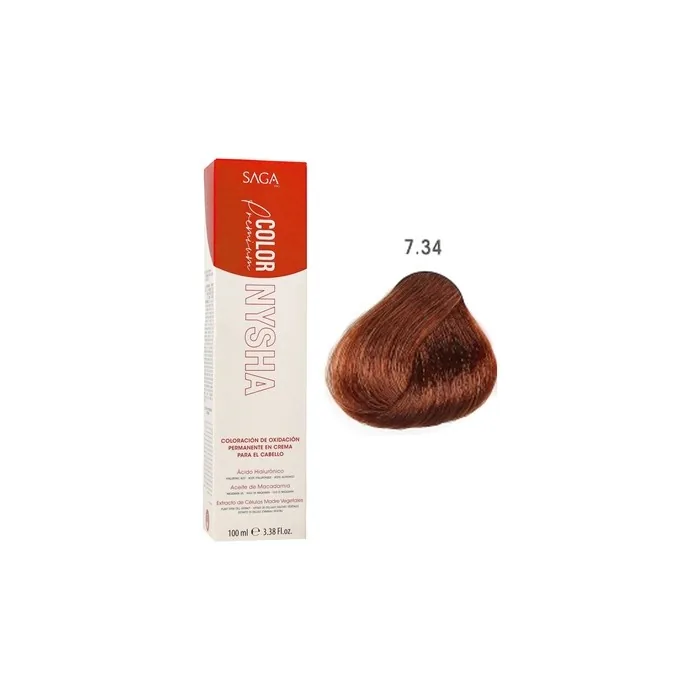 Saga Nysha Color Premium 7.34 Golden Mahogany Blonde Hair Color 100ml