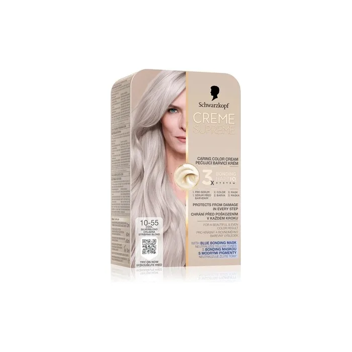 Schwarzkopf Creme Supreme Permanent Hair Dye Color 1055 Cool Silverblond 60 Ml
