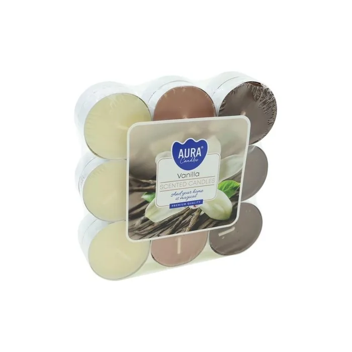 Bispol Aura Candles Vanilla Tealights 18pack Assorted Colors 4 Hours Burn Time