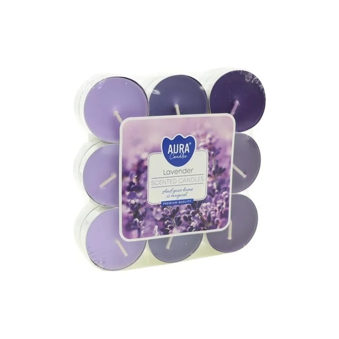 Aura Candles Tealights Fragrance 18s Lavender Lightdark Color Gradation 4 Hours Burning Time