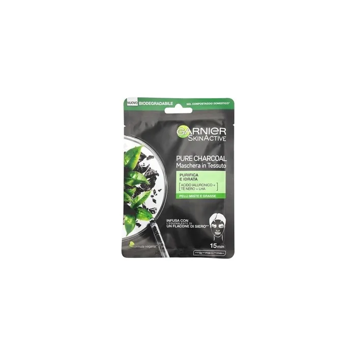 Garnier Mask With Charcoal And Acid Hyaluronic Acid Fabric Black 28g