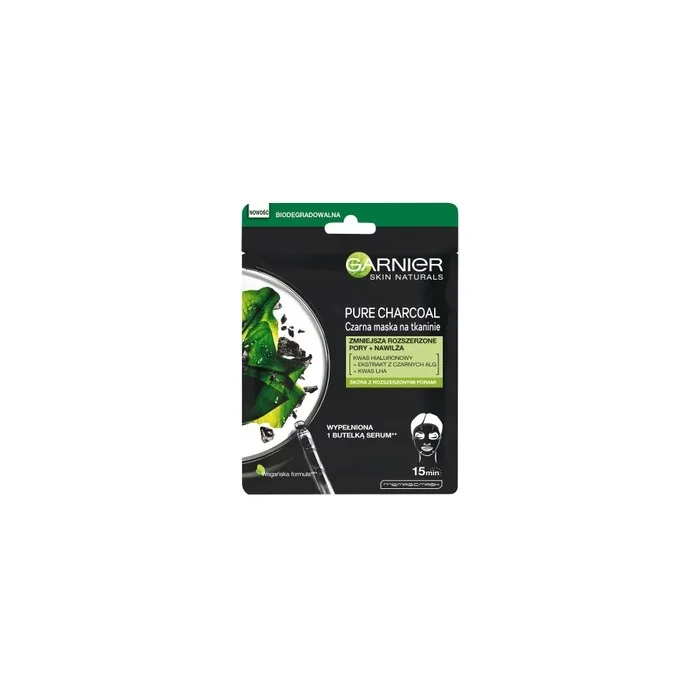 Garnier Pure Charcoal Black Tissue Mask - Purifying & Hydrating Pore-Tightening Mask, 28g