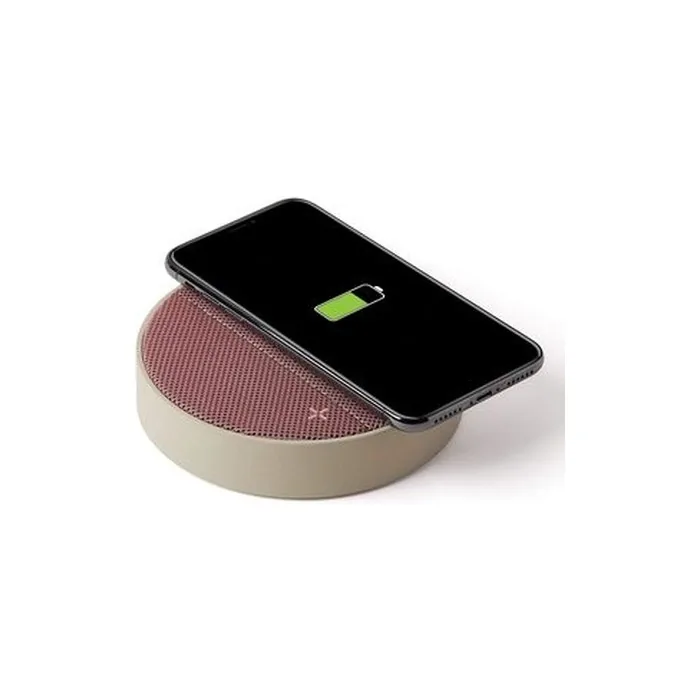 Lexon Oslo Energy Wireless Charging Station and Bluetooth Speaker Light Grey/Pink
