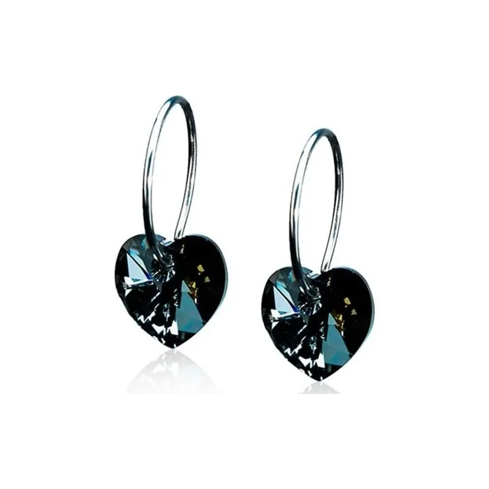 Blomdahl Hypoallergenic Natural Titanium Crystal Heart Pendant Earrings Black Diamond