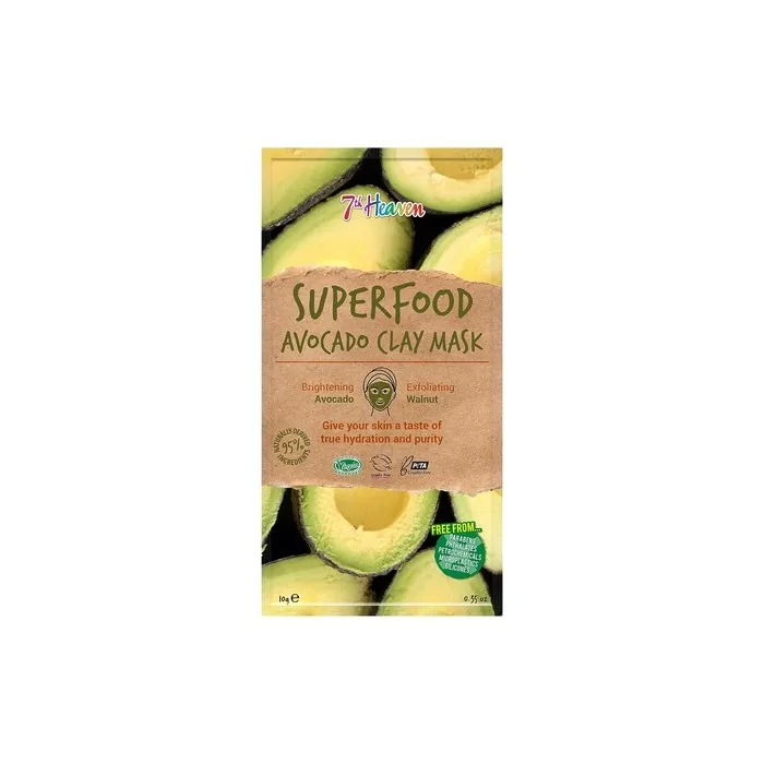 7th Heaven Superfood Avocado Clay Mask Brightening and Exfoliating Mask with Avocado and Walnut for Deep Pore Cleanse 10g