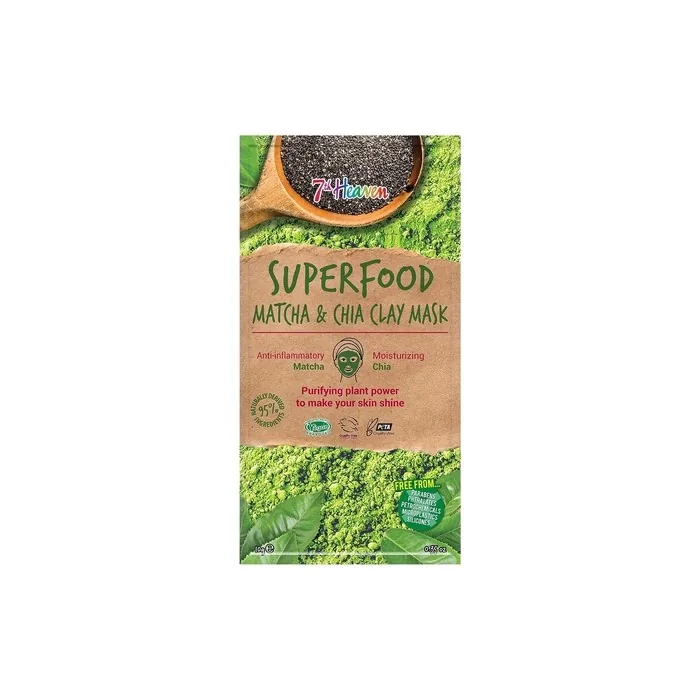 7th Heaven Superfood Clay Mask with Matcha and Chia for Cleansing and Purifying Skin - Ideal for All Skin Types Green