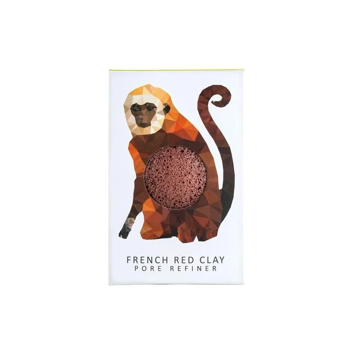 The Konjac Sponge Co Mini Pore Refiner Rainforest Monkey with French Red Clay to Cleanse and Exfoliate