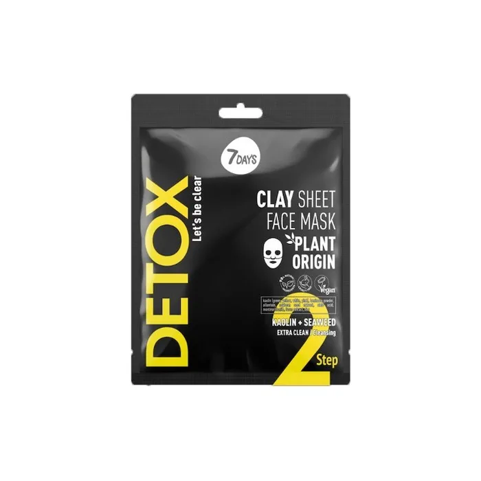 7days 7days Detox Lets Be Clear Clay Sheet Face Mask Kaolin Seaweed Step 2 12 Grams