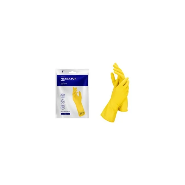 Mercator Yellow Latex Household Gloves with Textured Grippy Exterior