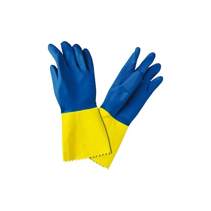 Sanyc Rubber Glove, Latex, Blue/Yellow, Small
