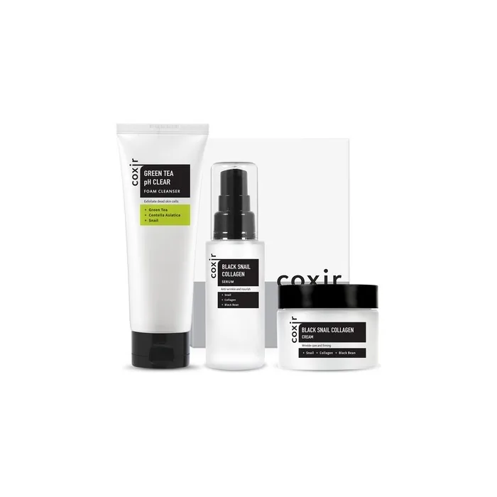 [coxir] Black Snail Gift Set Foam Cleanser Serum Cream Black Rice Bean Sesame Snail Mucin Collagen Peptide Repairing Firming Korean Skin Care