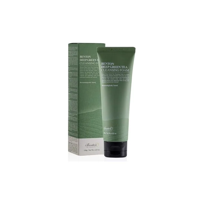 BENTON Deep Green Tea Cleansing Foam 120g - Pore Tightening and Cleansing Face Cleanser for Oily and Sensitive Skin