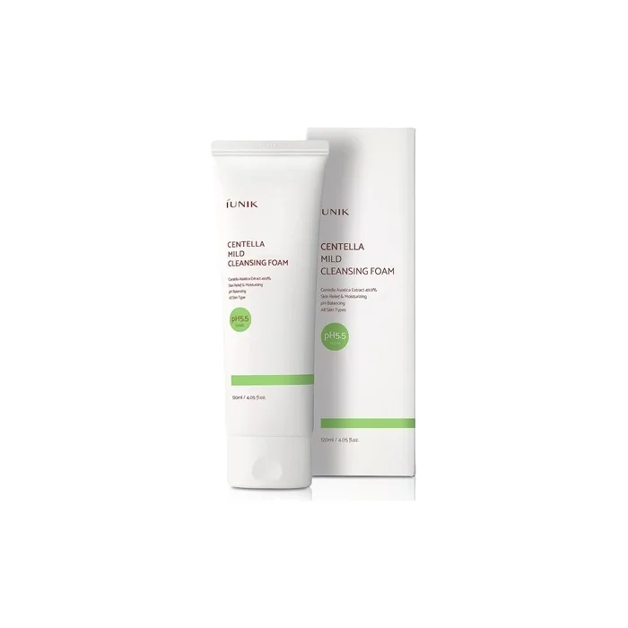 IUNIK Centella Mild Foaming Facial Cleanser Sub-acid 4.05 Fl Oz 49.9% Centella Asiatica Extract - Skin Relief Moisturizing pH Balancing Rich Foam Vegan