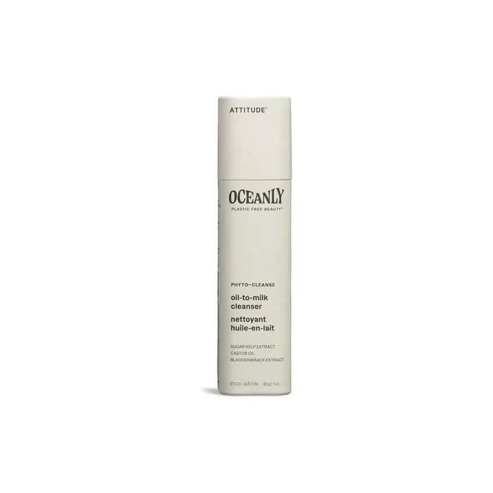 ATTITUDE Oceanly Oil-to-Milk Face Cleanser Stick EWG Verified Plant and Mineral-Based Ingredients Vegan Skin Care Products PHYTO CLEANSE Unscented 30 grams