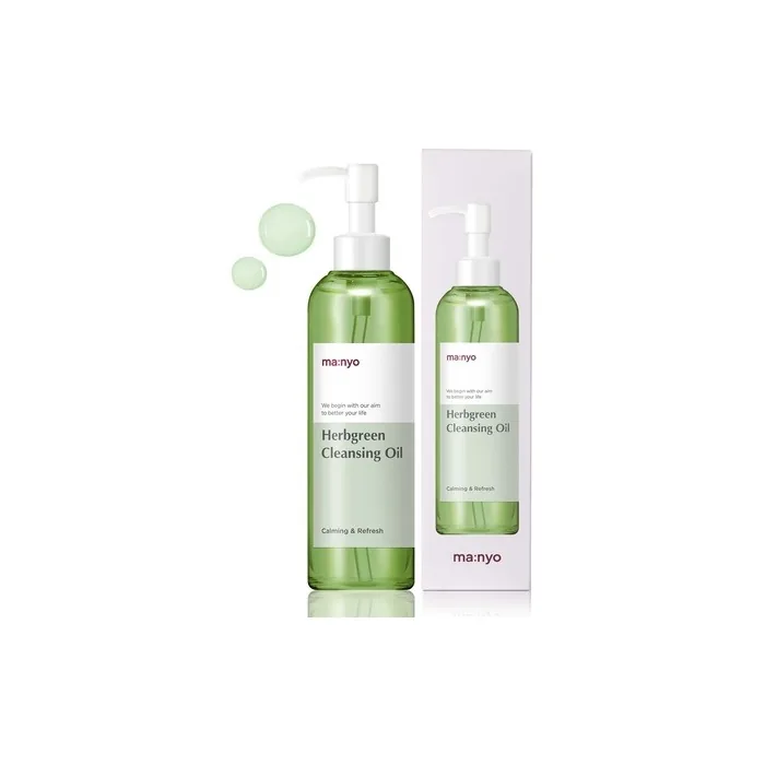 [ma:nyo] Herb Green Cleansing Oil 6.7 fl oz/200ml - Non Irritating Formula for Oily Skin Deep Cleansing with Vitamin E Olive Oil Tea Tree with Zero Chemicals