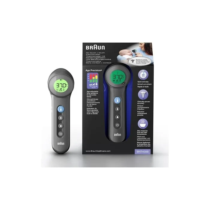 Braun No Touch + Touch Forehead Thermometer with Age Precision Technology BNT400B BNT400 - Black