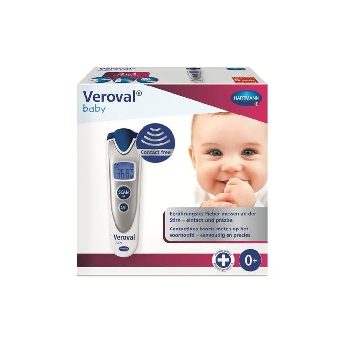 VEROVAL Non-Contact Infrared Thermometer for Babies - Measures Temperature on Forehead - White