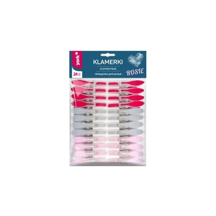 YORK Rosie Laundry Clips Set of 24 in Three Pastel Colors - Soft Grip, Non-Marking