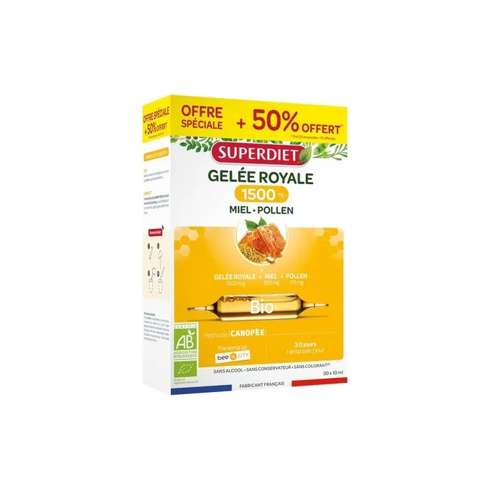 Superdiet Royal Jelly 1500mg Organic with Honey and Pollen