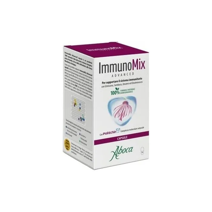 Aboca Immunomix Advanced 50 Capsules - Immune System Support Supplement with Echinacea, Elderberry, Ginger, and Eleutherococcus