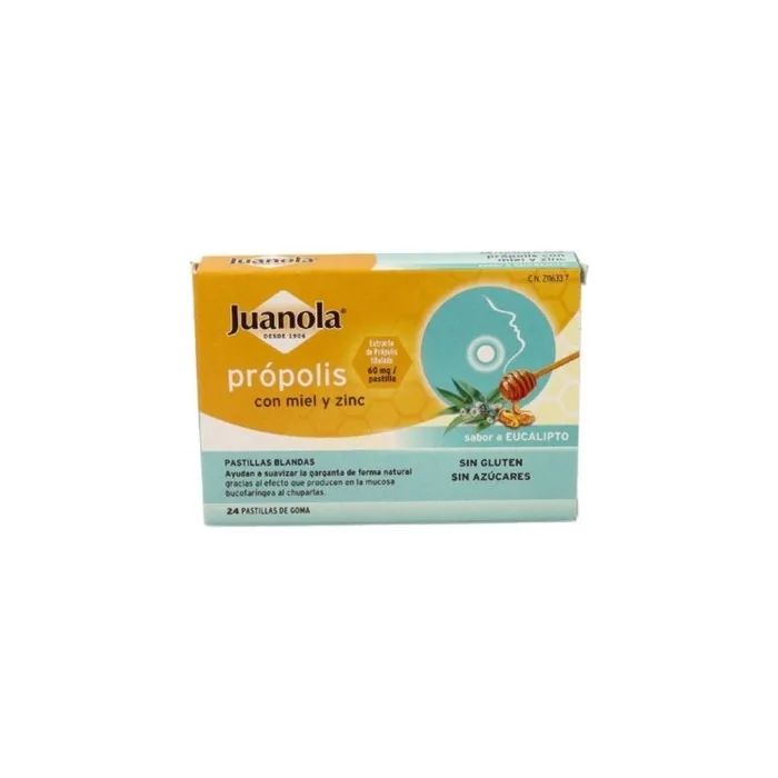 Juanola Juanola Propolis Honey & Zinc 24 Gum Lozenges Eucalyptus Flavor
