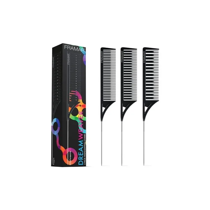 Framar Dreamweaver Highlight Comb Set for Hair Stylist with Metal Pick and Balayage Comb - Black
