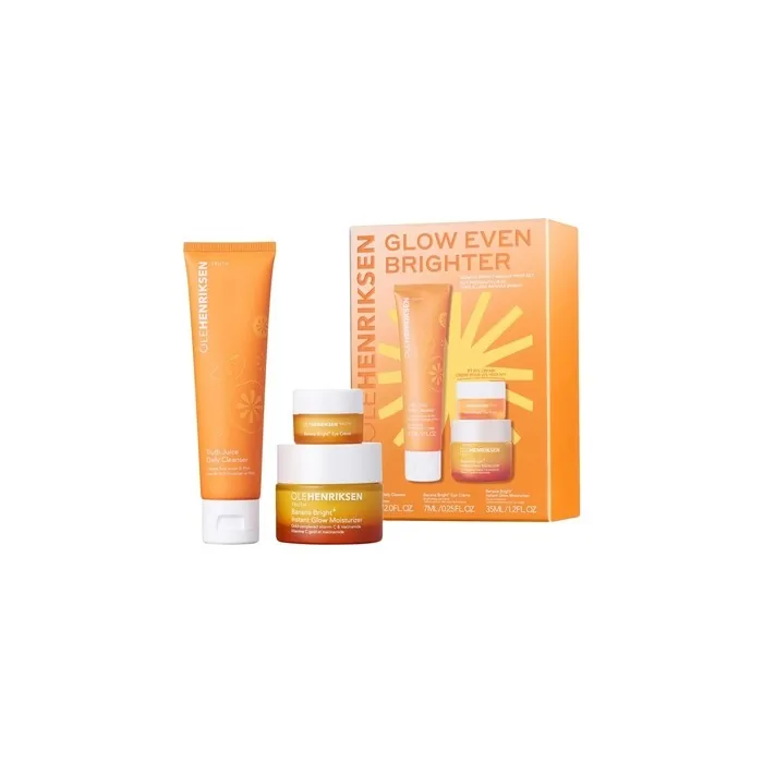 Ole Henriksen Glow Even Brighter Makeup Prep Set - 3 Items: Truth Juice Cleanser 60ml, Banana Bright+ Moisturizer 35ml, Eye Cream 7ml
