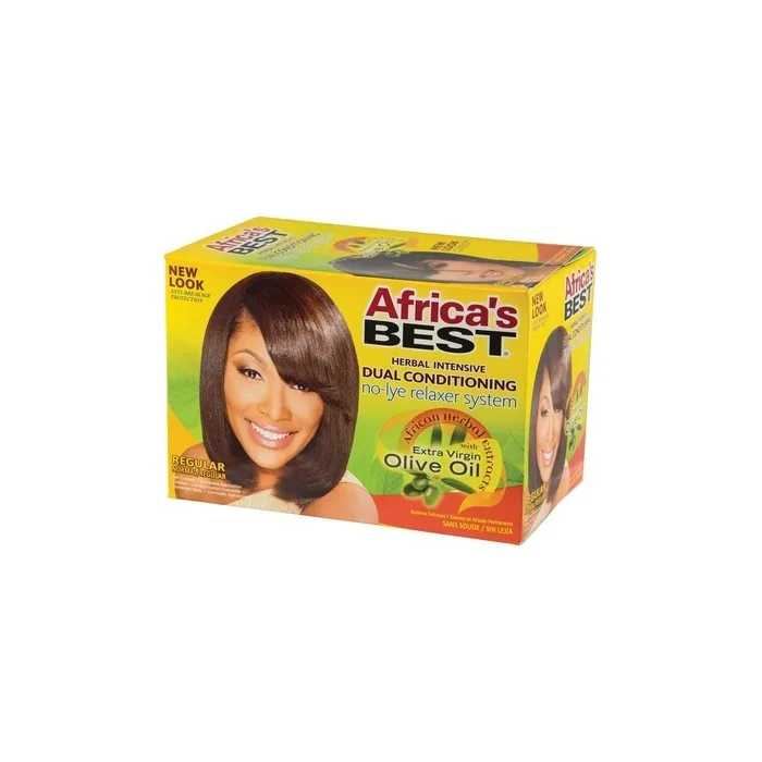 Africa's Best No-Lye Relaxer Kit Dual Conditioning Herbal Intensive Superior Straightening for Normal Hair Textures
