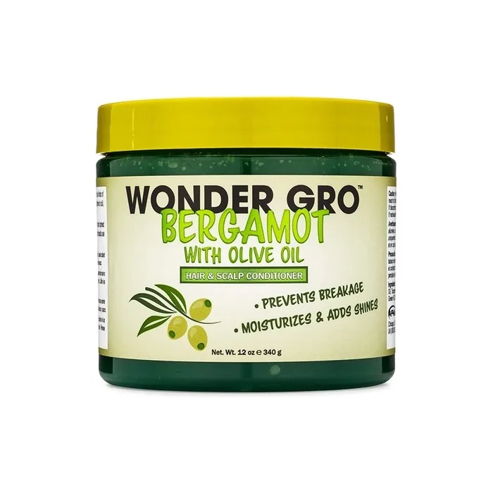 Wonder Gro Bergamot with Olive Oil Hair Grease Styling Conditioner 12 fl oz - Prevents Breakage - Moisturizes and Adds Shine