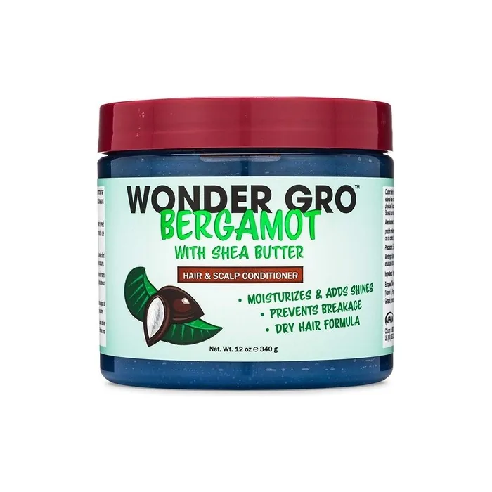 Wonder Gro Bergamot with Shea Butter Hair Grease Styling Conditioner 12 fl oz - Moisturizes and Adds Shine, Prevents Breakage