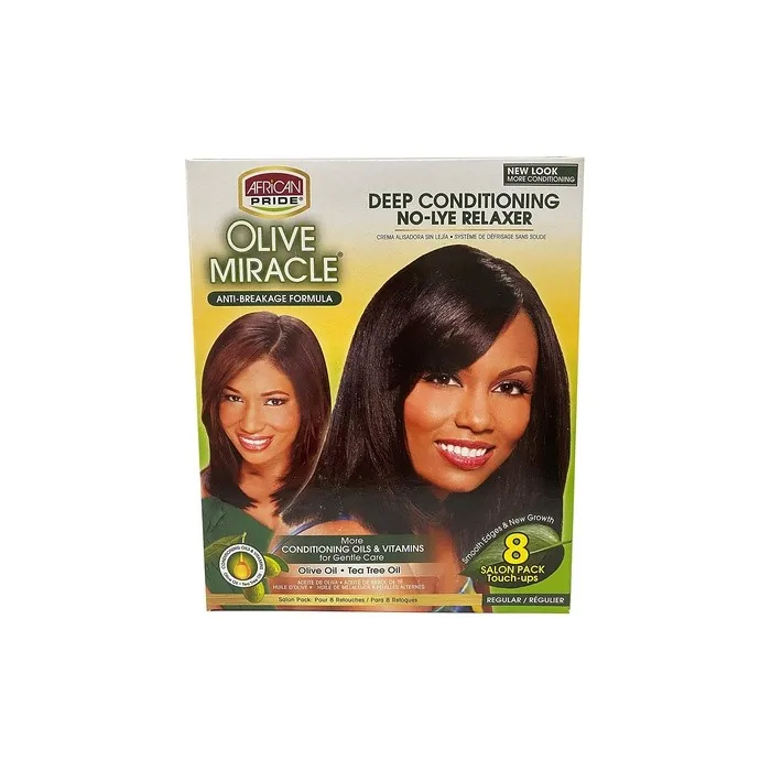 African Pride Olive Miracle Deep Conditioning No-Lye Relaxer Regular Kit - Pack of 8