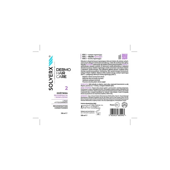 Solverx Dermo Hair Conditioner Regeneration And Hydration 150 Ml