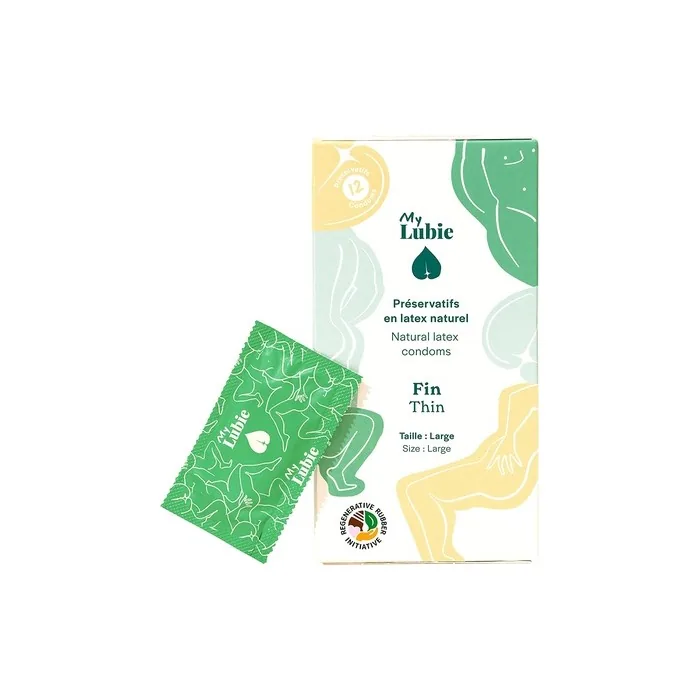 MY LUBIE Large Size Ultra Thin Condoms 12 Pack - Vegan, Fair Trade, and Healthy - XL Size 57mm - Skin to Skin Sensation and Durability - German Premium Quality